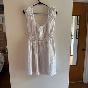White Sleeveless Dress with Ruched Details